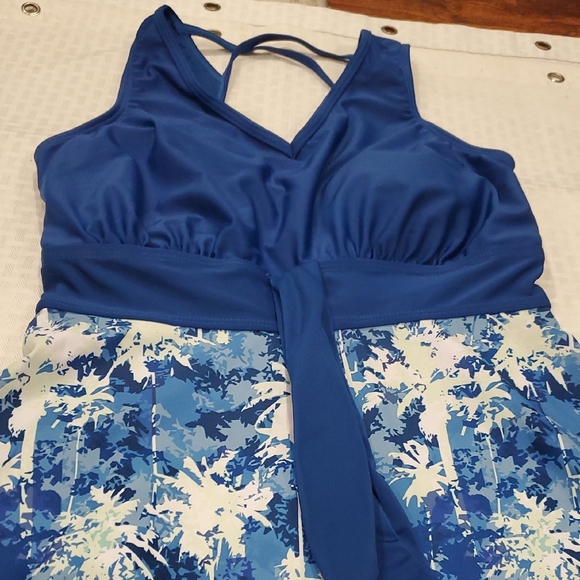 Kate Kasin Tropical Blue Halter Swim Dress Size S - Picture 4 of 13